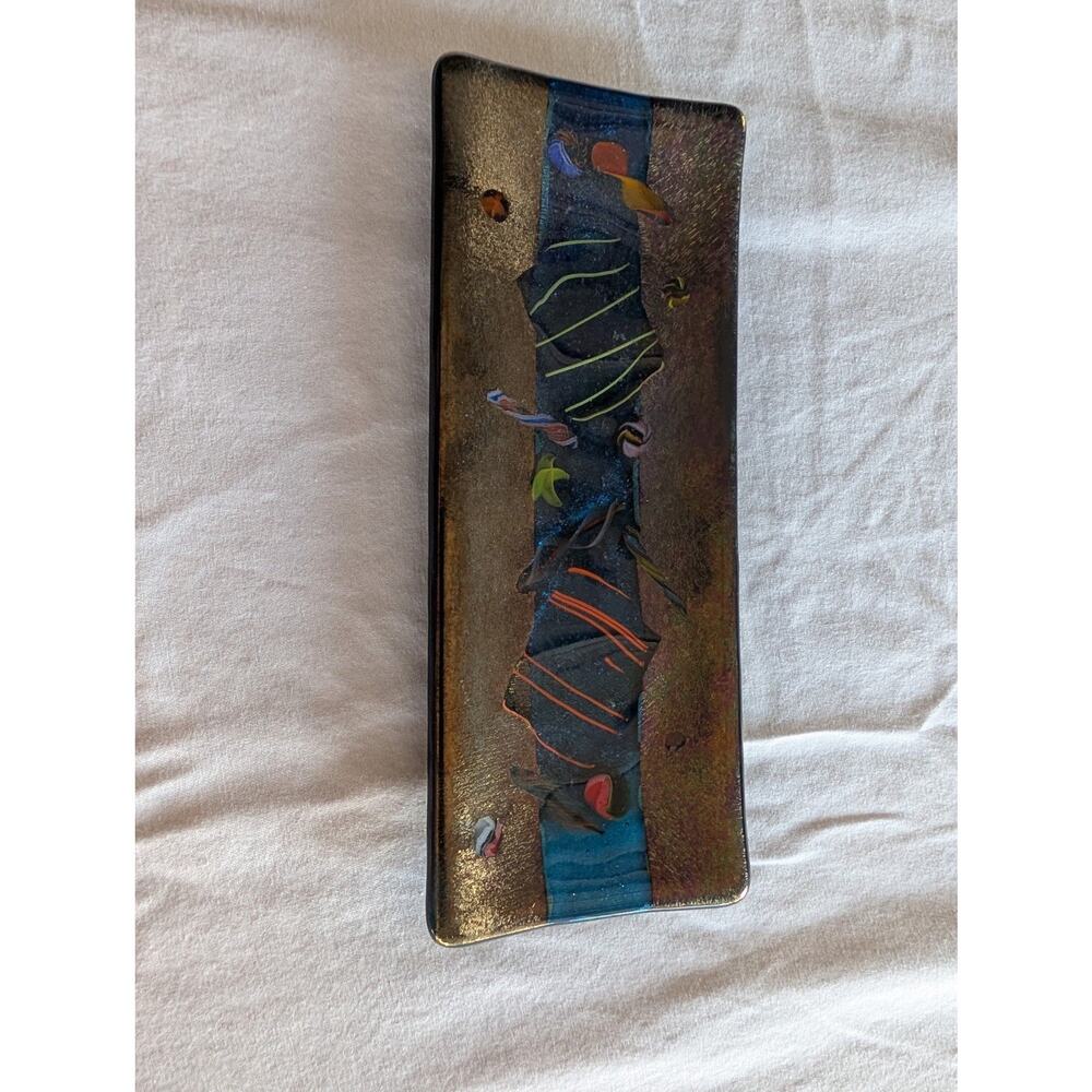 Kurt McVay Art Glass Rectangular Tray 8” Dichroic Confetti Murrines Signed KM NR